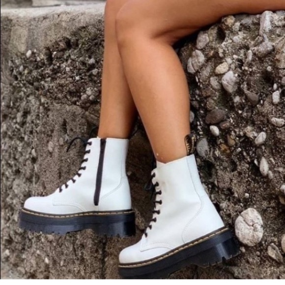 Dr. Martens Jadon Platform Lace Up Combat Boots White Leather Chunky Feminine - Picture 5 of 15